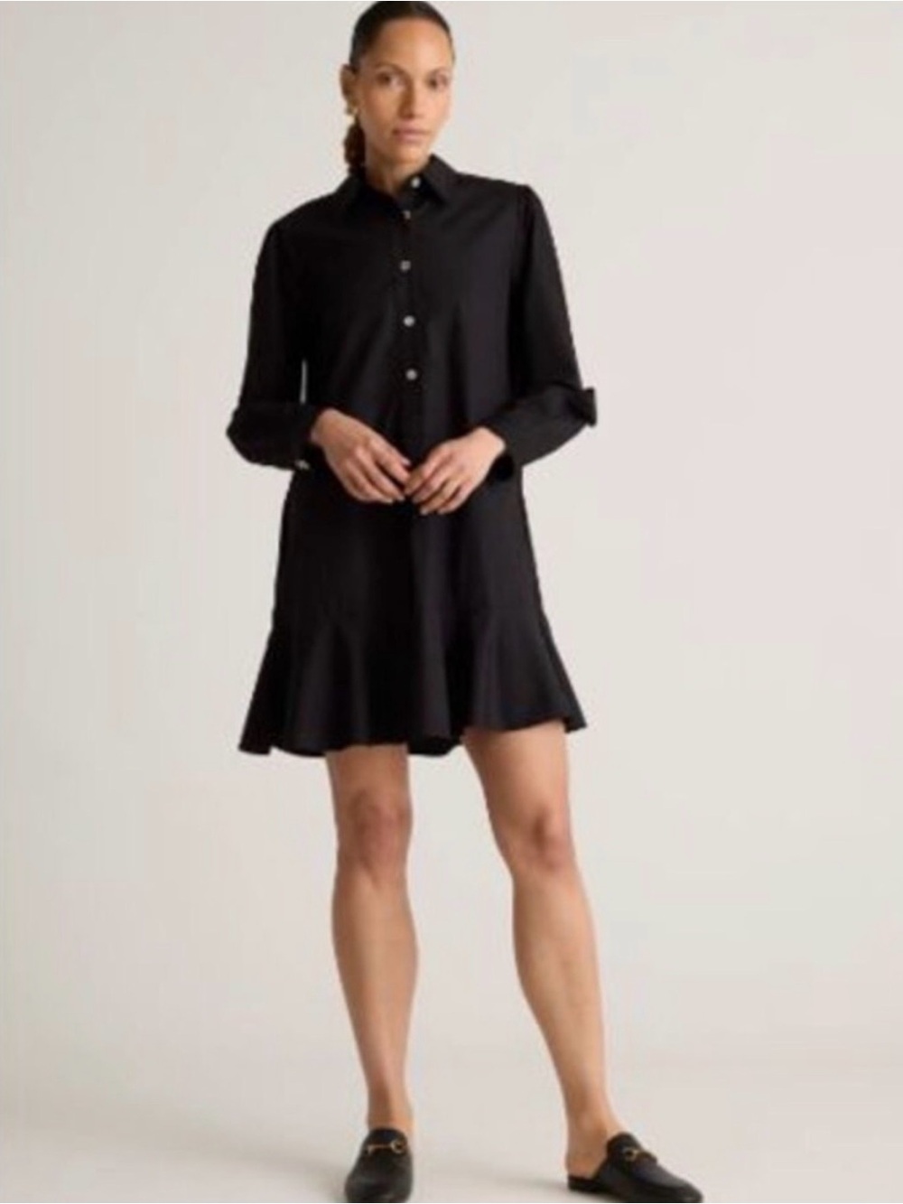 Quince Drop Waist Shirt Dress Black Large